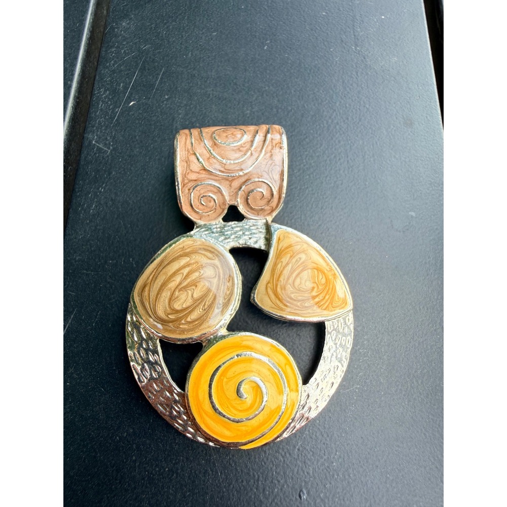Vintage Silver Tone Enamel Swirl Geometric Circle Statement Pendant